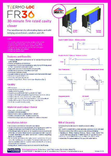 Thermo-loc FR30 30 Minute Fire-Rated Cavity Closer Datasheet