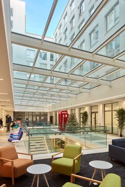 Shallow 3° glass roof rooflight at Cartwright Gardens