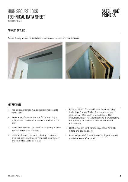 TDS009 - High secure lock technical data sheet