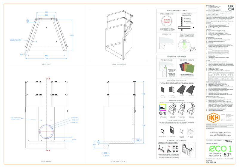 SERIES 600 HEADWALL (LEVEL WINGWALL, 1550mm HIGH)