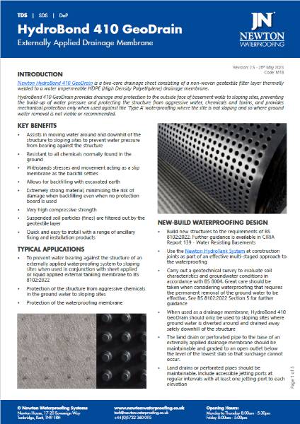 Newton HydroBond 410 GeoDrain Technical Data Sheet