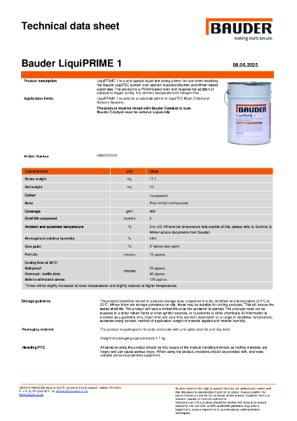 Bauder LiquiPRIME 1 - Technical Data Sheet