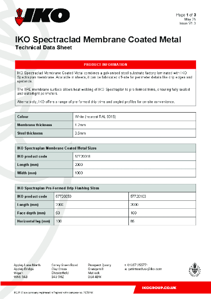 Technical Data Sheet (TDS) - IKO Spectraplan Coated Metal