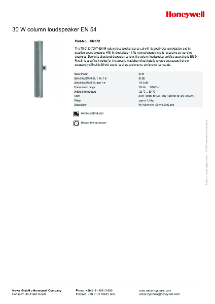 582452 30 W Column Loudspeaker EN54-24