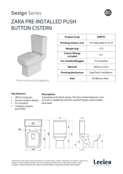 Zara Cistern inc Cistern Fittings