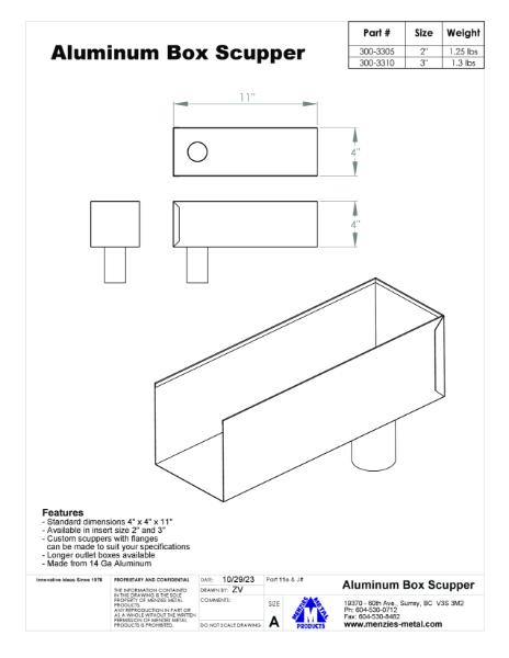 TECHNICAL DRAWING - ALUMINUM BOX SCUPPER