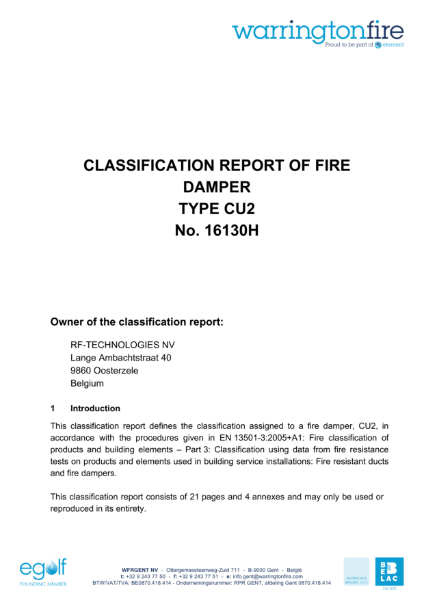 Classification report acc. to EN 13501-3