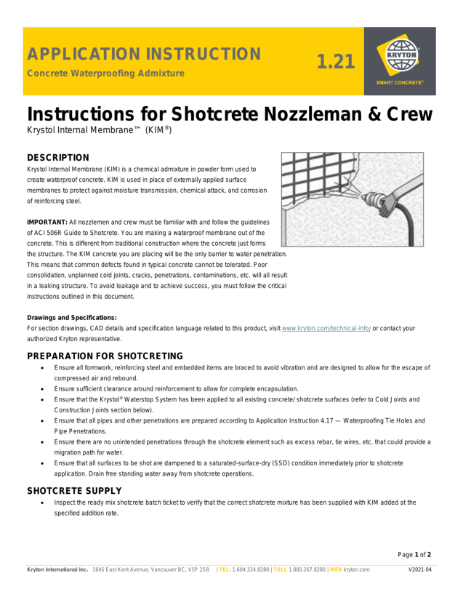 Application of KIM for waterproof Shotcrete