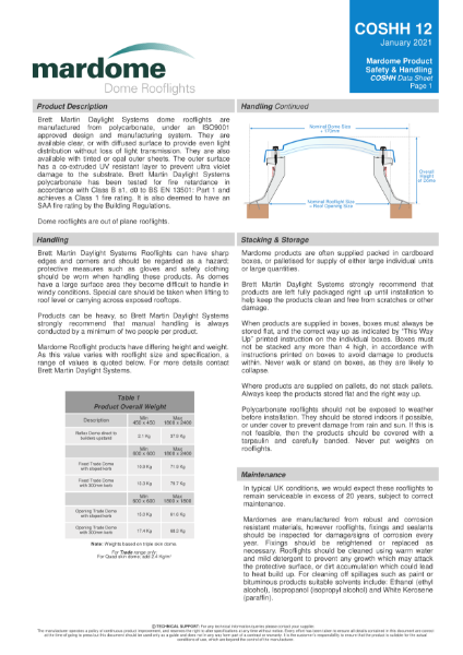 Smoke vent COSHH data [Safety and handling]