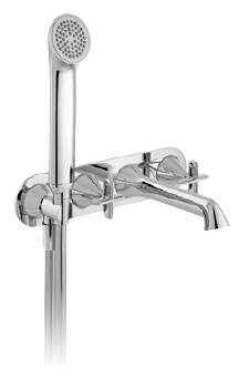 Arrondi Wall Mounted Thermostatic Bath Shower Mixer Cross Handle with Integrated Outlet + Handset | TAB-223T/WO-ARR-CP
