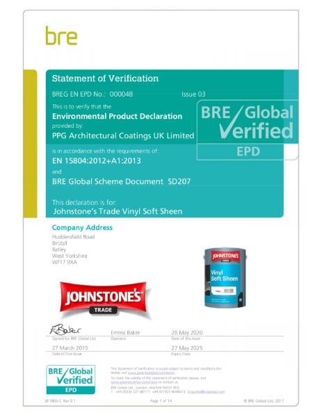 Environmental Product Declaration (EPD): BREG EN EPD 000048 (ECO EPD 000157) Vinyl Soft Sheen