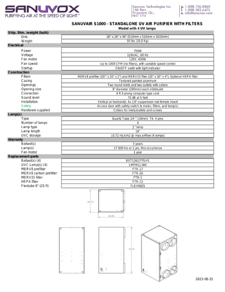 SpecSheet for Sanuvair S1000 G4 (EN)