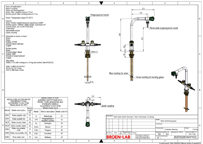 Table mounted laboratory combination water and burning gas tap TDS