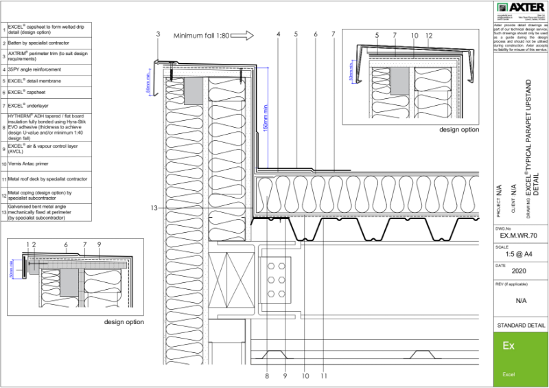 Excel Profiled Metal Deck (Multi layer) - Warm Roof - Typical Parapet Upstand