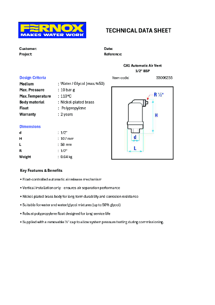 33006235 CA1 Automatic Air Vent Datasheet
