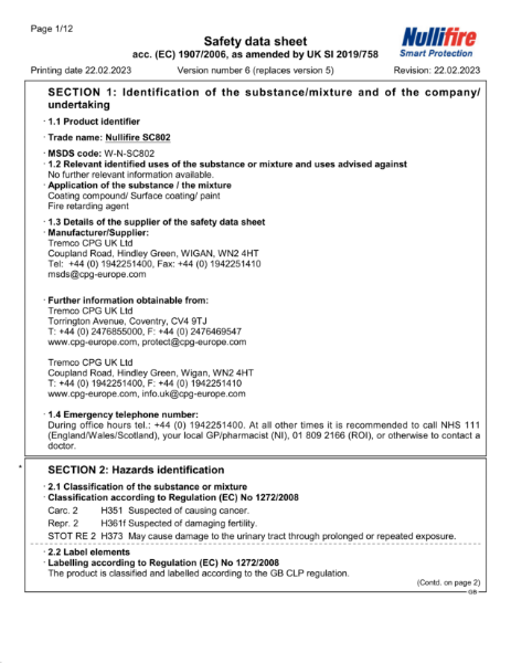 SC802 Safety Data Sheet