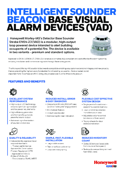 Morley-IAS Intelligent Sounder Beacon base Visual Alarm Devices (VAD)