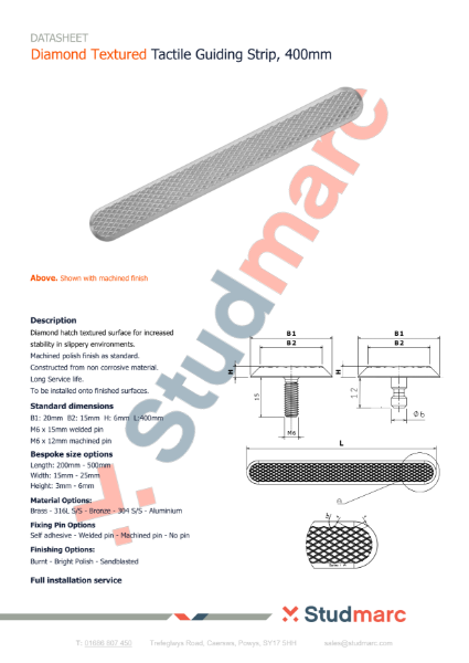 Diamond Hatched Textured Guiding Strip - Datasheet