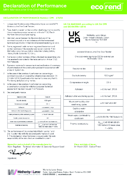 ecorend MR1 Declaration of Performance