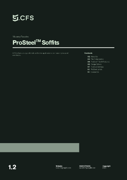 CFS ProSteel Lintels Brick Faced Soffit and CFS ProSteel Bolt Up Brick Faced Soffit - Data Sheet