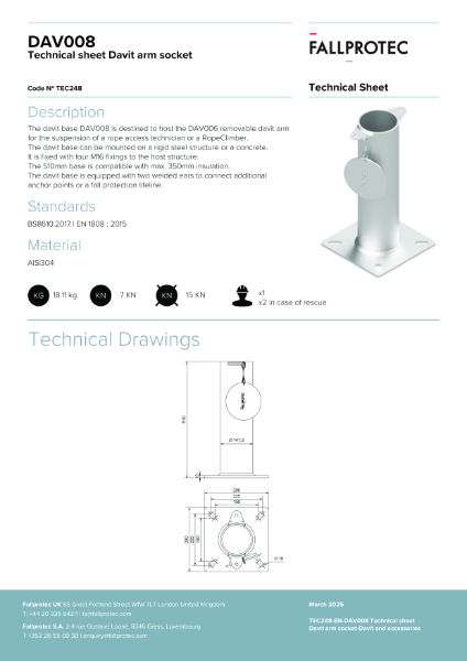 Davit Arm Socket 510mm for SkyDavit (DAV008)