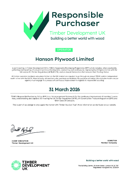 Responsible Purchaser - TDUK Certificate 