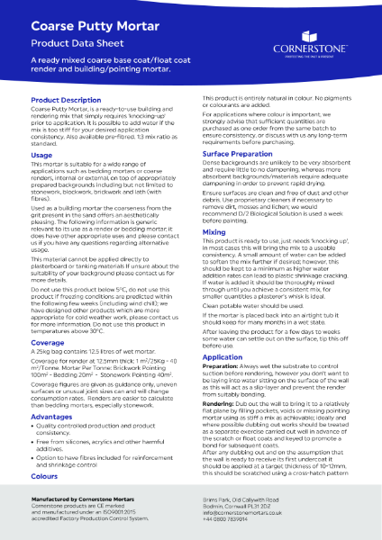 Coarse Putty Mortar - Product Data Sheet