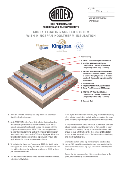 ARDEX Floating Screed System Build with Kingspan Kooltherm Insulation.