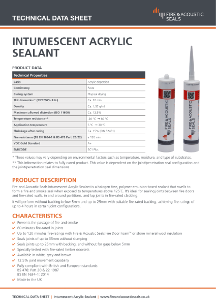 Intumescent Acoustic Acrylic Sealant Datasheet