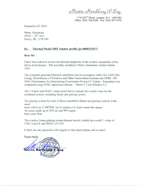 350T Thermally Broken Strip Window - Thermal Report