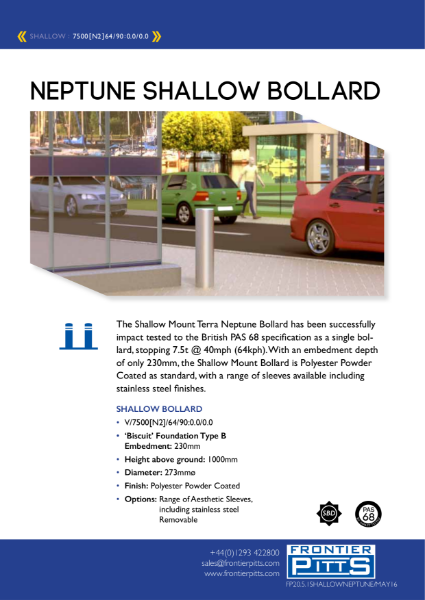 PAS 68 HVM Standalone Shallow Static Terra Neptune Bollard – 7.5t at 40 mph