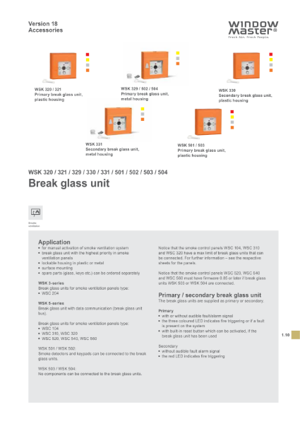 WSK 320 / 321 / 329 / 330 / 331 / 501 / 502 / 503 / 504 - Break Glass Unit Data Sheet