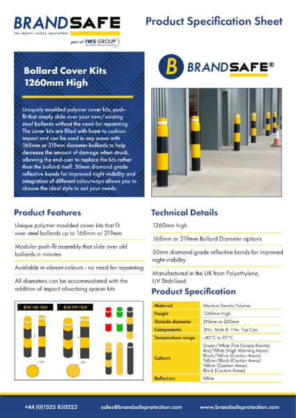 Bollard Cover Kits (1260mm High) - Brandsafe Spec Sheet