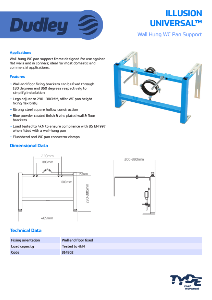 Illusion Universal wall-hung WC pan support frame