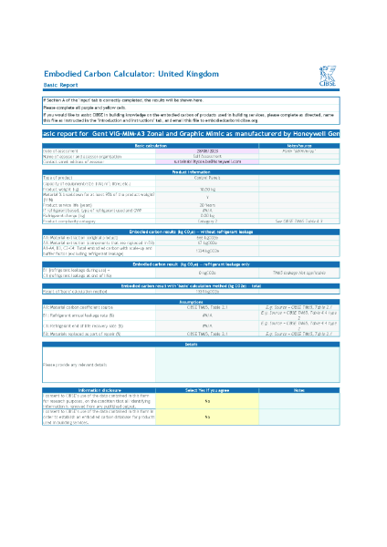 Honeywell Gent VigilonPlus Mimic Panel  CIBSE TM65 Embodied Carbon Calculator