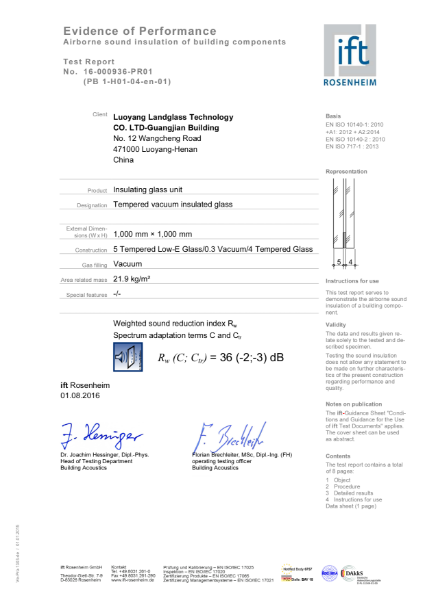 Vacuum Glazing IFT Noise Reduction Test Report