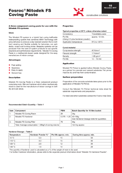 Nitodek FS Coving Paste Technical Datasheet