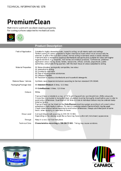 PremiumClean - Technical Data Sheet