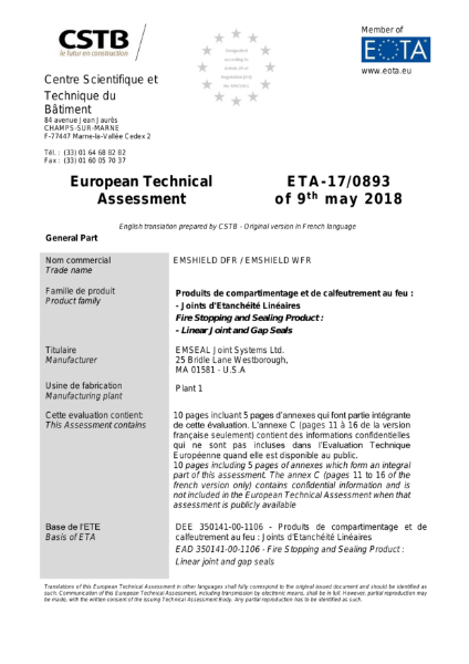 European Technical Assessment ETA-17/0893 - Emshield DFR-WFR-CE