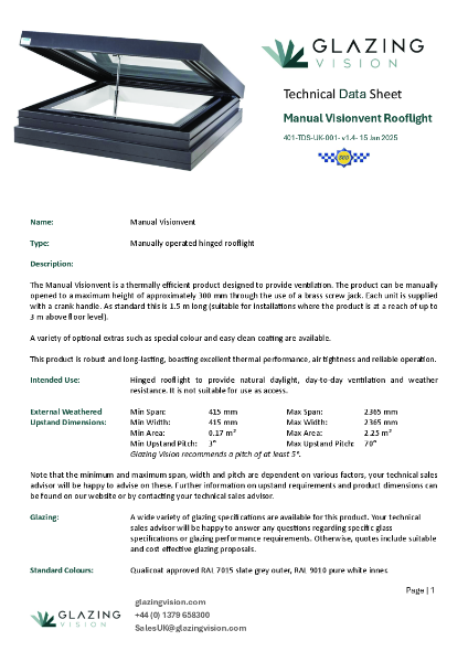 Visionvent Technical Product Data Sheet