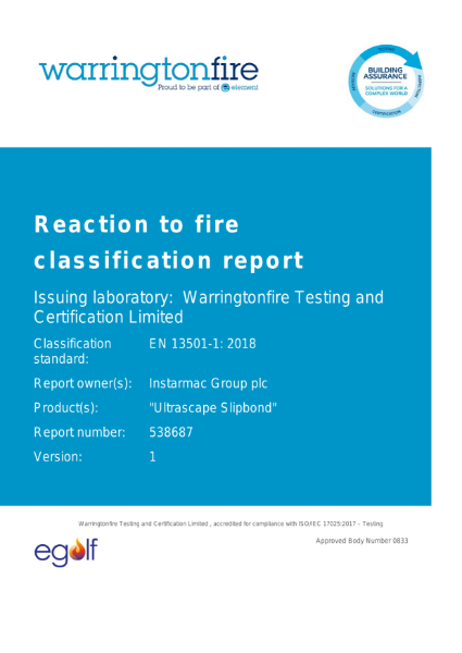 R EACTION TO FIRE - CLASSIFICATION REPORT EUI-22-000041