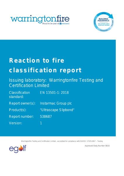 REACTION TO FIRE - CLASSIFICATION REPORT EUI-22-000041