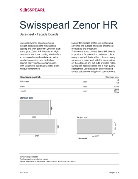 Swisspearl Zenor HR Datasheet