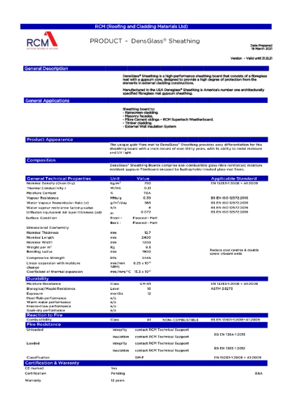 DensGlass Technical Data Sheet