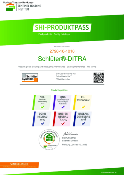 Schlüter-DITRA: SHI PRODUKTPASS