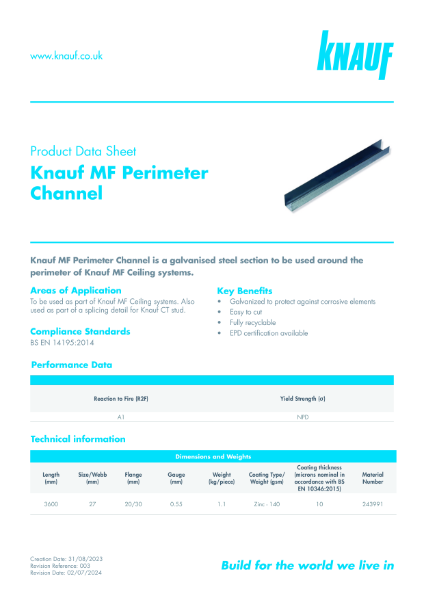 Knauf MF Perimeter Channel Data Sheet