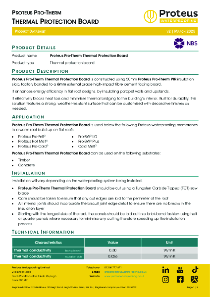 Product Data Sheet - Proteus Pro-Therm Thermal Protection Board