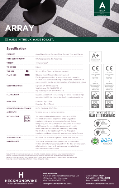 Specification Sheet - Array Commercial Carpet Tiles and Planks