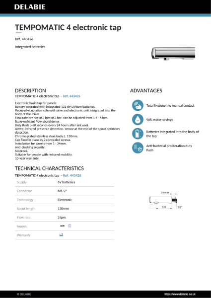 TEMPOMATIC 4 electronic tap Data Sheet – 443426