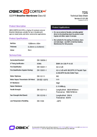 OBEX CORTEX 0221FR Class A2 Black Breather Membrane W2 - TDS